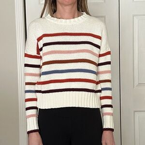Evereve Cream and Red Striped Knit Sweater